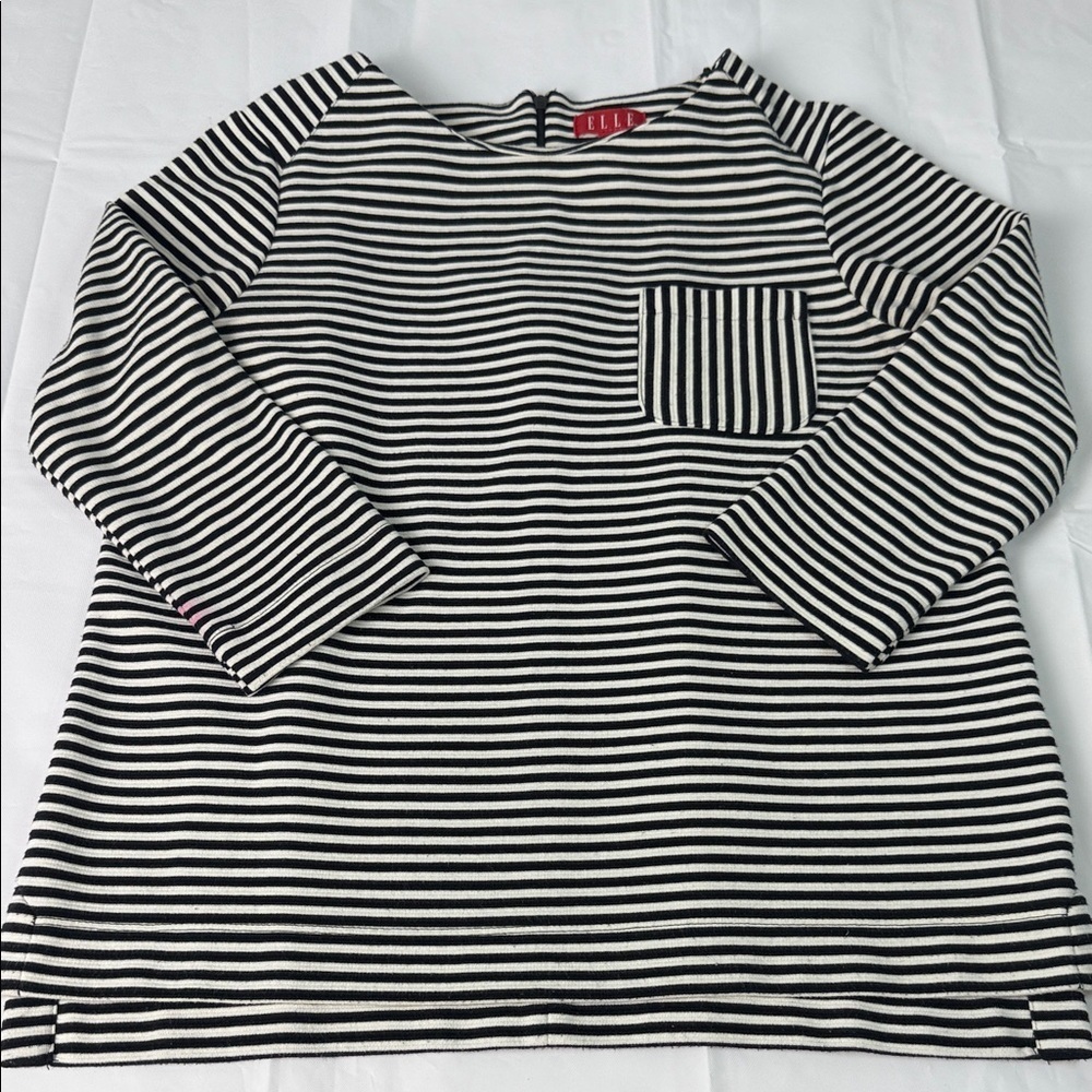 Elle Black and White Striped Blouse